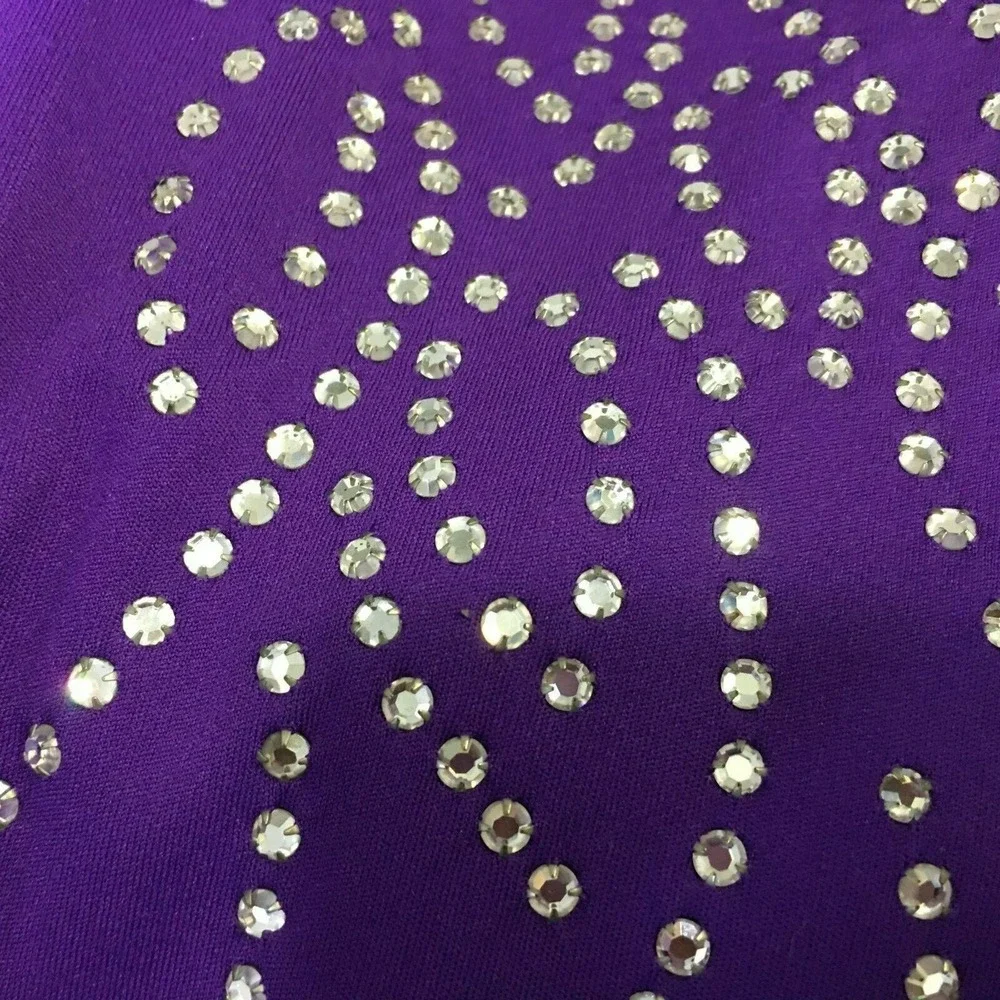 VTG RANDYS Glamorous Knit‎ Jersey Long Dress Dark Purple Rhinestone Embellish